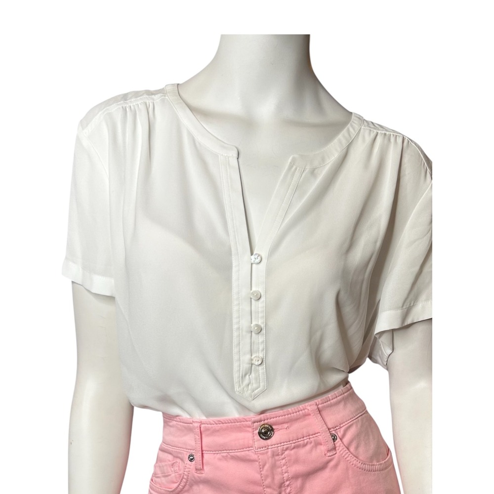 NYDJ Optic White Sheer Short Sleeve Blouse Size XL NWT